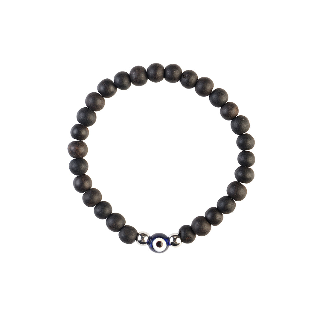 Avoirr Natural Wood & Ebonywood Evil Eye Beaded Bracelet Set – 6mm Handmade Protection Bracelets for Men & Women, Stretchable Unisex Wooden Jewelry, Spiritual Energy Wristband 6–6.5 inch
