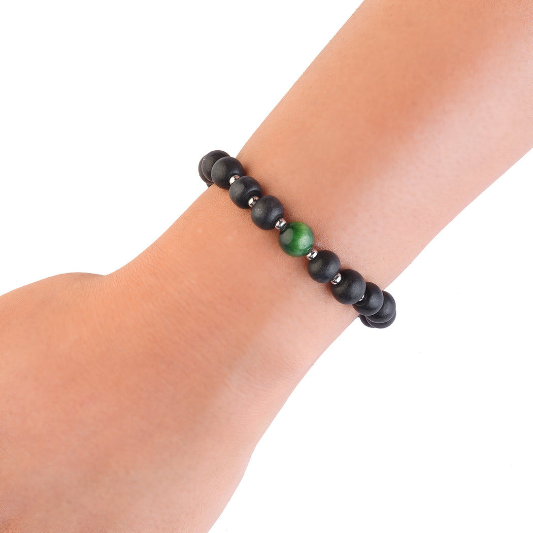 Avoirr 8mm Ebonywood & Green Tiger Eye Beaded Bracelet – Handmade Natural Semi-Precious Stone Jewelry for Men & Women, Stretch Fit 6.75 Inches for Medium Wrist