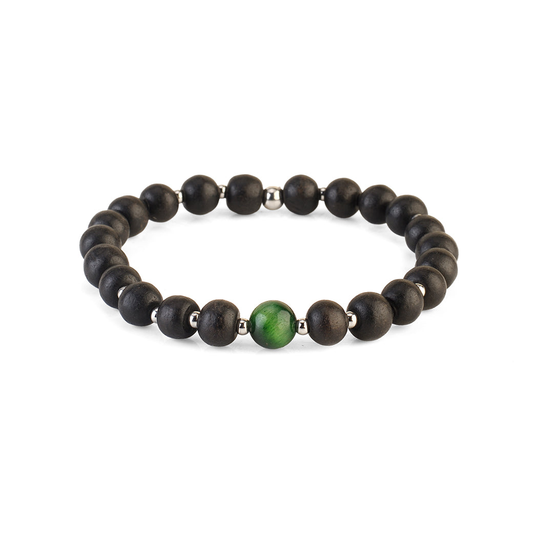 Avoirr 8mm Ebonywood & Green Tiger Eye Beaded Bracelet – Handmade Natural Semi-Precious Stone Jewelry for Men & Women, Stretch Fit 6.75 Inches for Medium Wrist