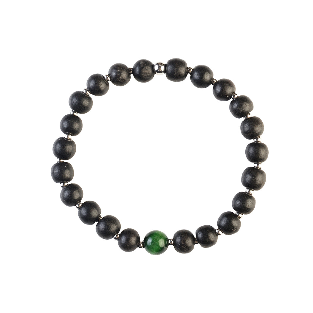 Avoirr 8mm Ebonywood & Green Tiger Eye Beaded Bracelet – Handmade Natural Semi-Precious Stone Jewelry for Men & Women, Stretch Fit 6.75 Inches for Medium Wrist