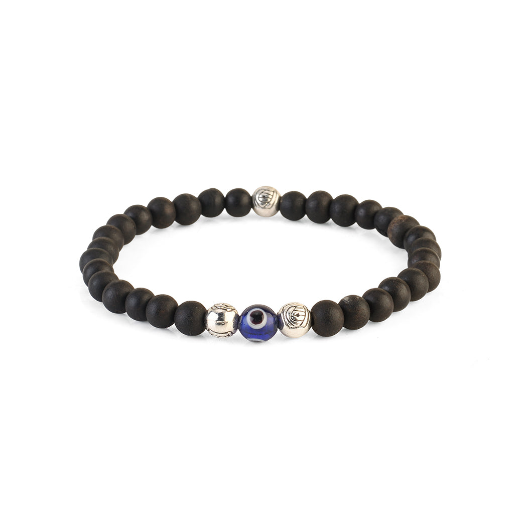 Avoirr 6mm Karungali/Ebonywood & Evil Eye Bracelet – Handmade Natural Beaded Protection Jewelry for Men & Women, Stretch Fit 6.75 Inches for Medium Wrists