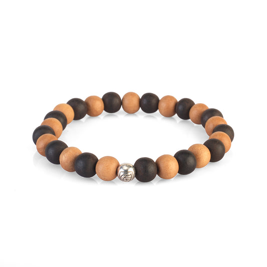 Avoirr Handmade Bracelets Set of 2 – 8mm Round Beads Ebonywood & White Sandalwood | White & Red Sandalwood Beads – Handmade Wooden Beaded Bracelets for Men & Women,  6.5 –7 Inches Medium