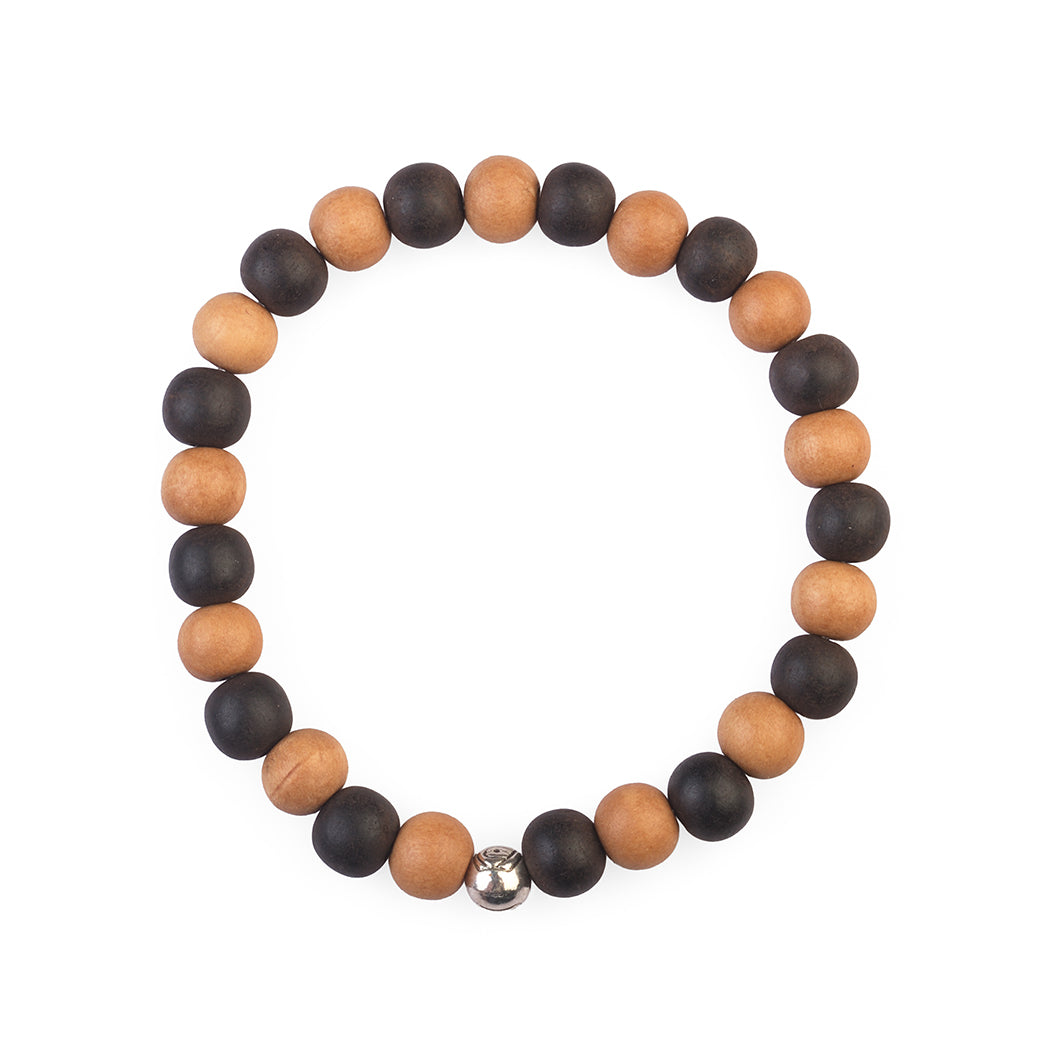 Avoirr Handmade Bracelets Set of 2 – 8mm Round Beads Ebonywood & White Sandalwood | White & Red Sandalwood Beads – Handmade Wooden Beaded Bracelets for Men & Women,  6.5 –7 Inches Medium