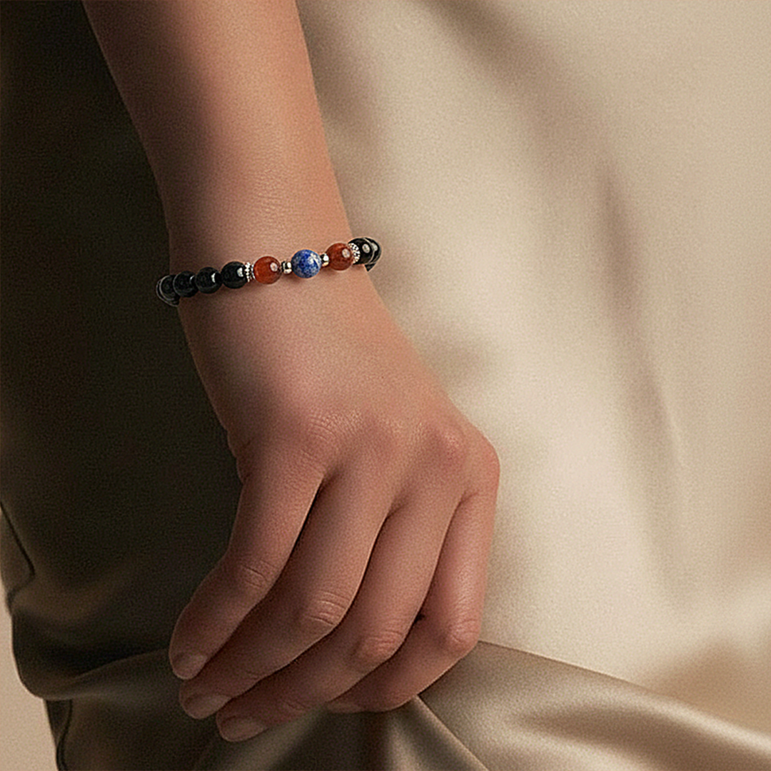 Avoirr 8mm Black Obsidian, Blue Lapis & Red Jasper Bracelet – Natural Semi-Precious Healing Stone Beads Jewelry for Men & Women, Handmade Stretch Bracelet, 6.5 Inches Fits Medium Wrists