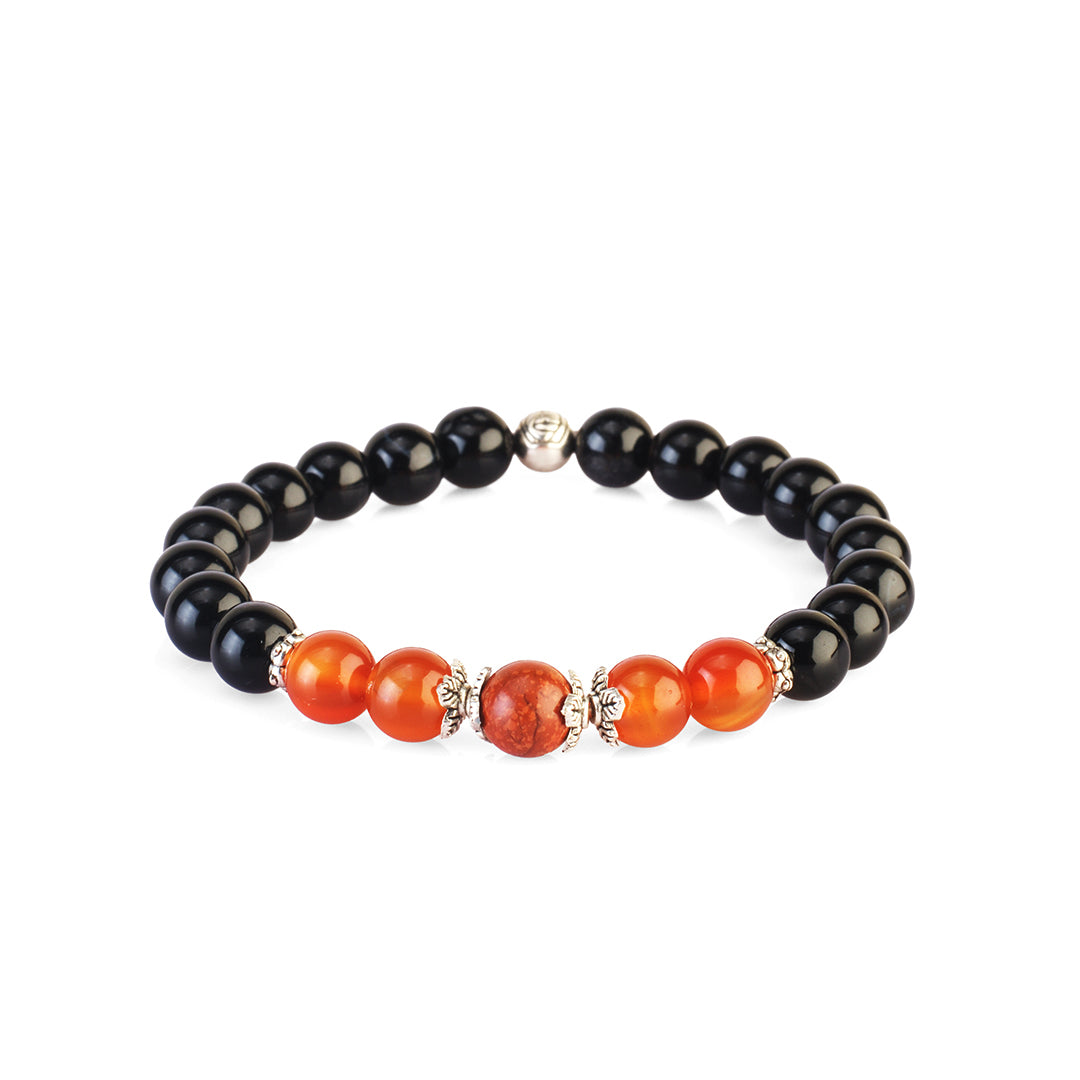Avoirr Black Onyx, Carnelian & Red Jasper Unisex Bracelet