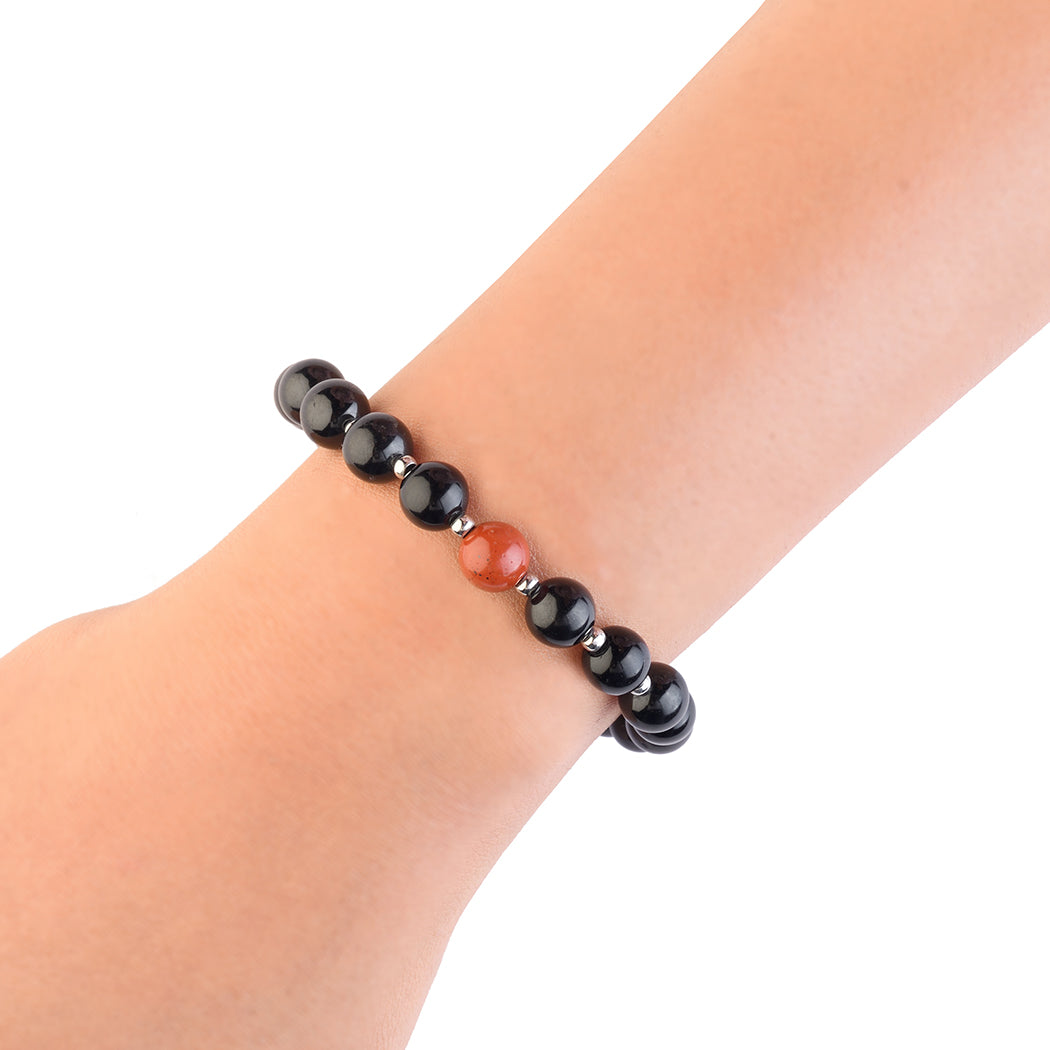 Avoirr 8mm Black Onyx/Obsidian & Red Jasper Bracelet – Natural Semi-Precious Stone Handmade Jewelry for Men & Women, Stretch Fit 6.5–7 Inches Wrists