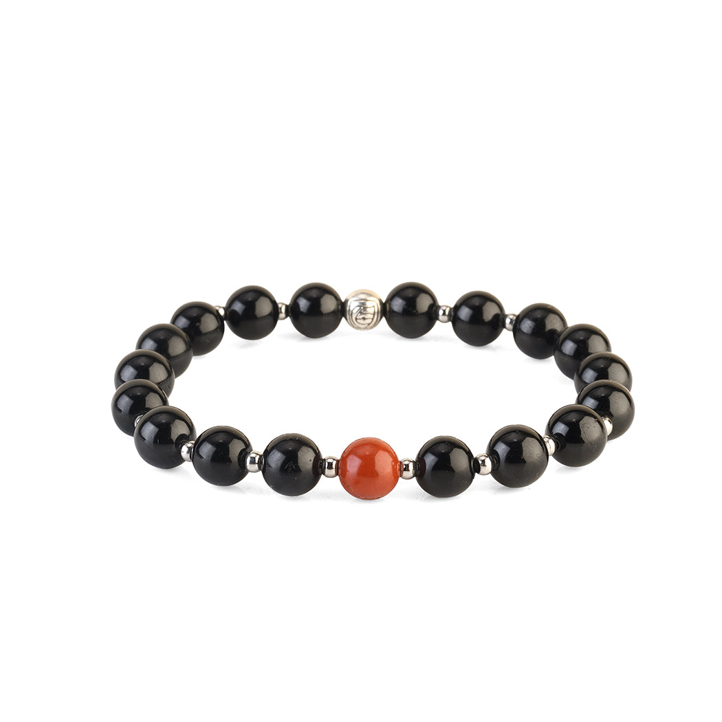 Avoirr 8mm Black Onyx/Obsidian & Red Jasper Bracelet – Natural Semi-Precious Stone Handmade Jewelry for Men & Women, Stretch Fit 6.5–7 Inches Wrists