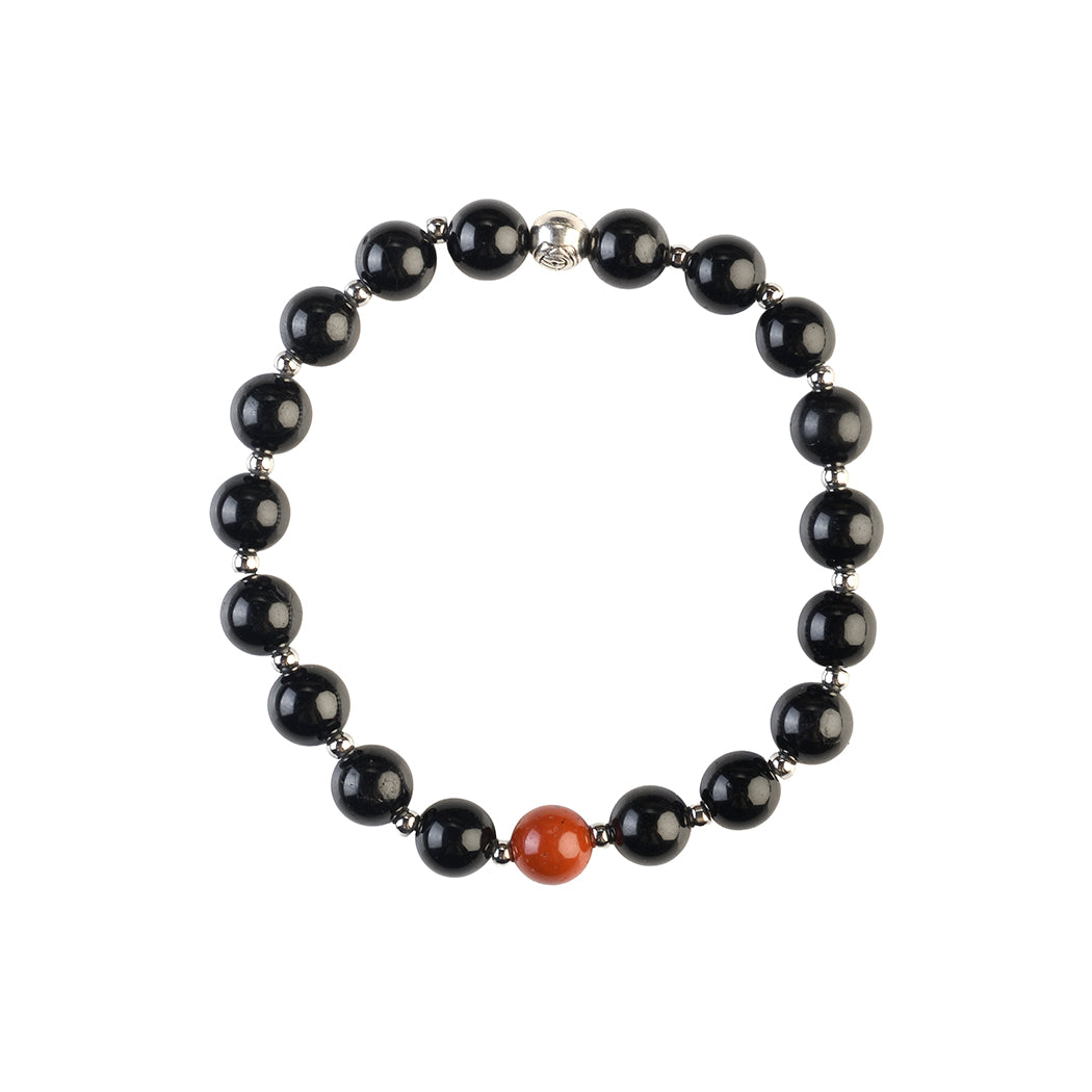 Avoirr 8mm Black Onyx/Obsidian & Red Jasper Bracelet – Natural Semi-Precious Stone Handmade Jewelry for Men & Women, Stretch Fit 6.5–7 Inches Wrists