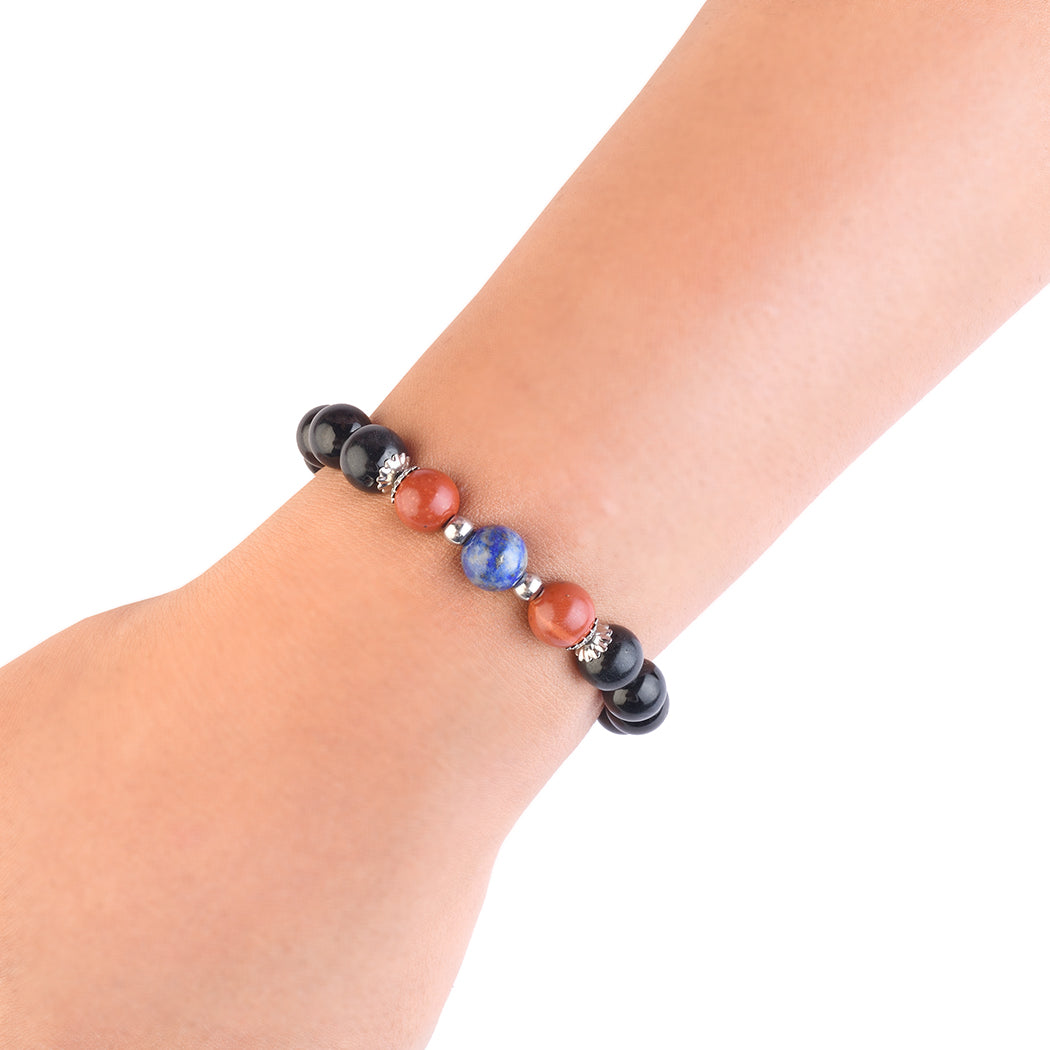 Avoirr 8mm Black Obsidian, Blue Lapis & Red Jasper Bracelet – Natural Semi-Precious Healing Stone Beads Jewelry for Men & Women, Handmade Stretch Bracelet, 6.5 Inches Fits Medium Wrists