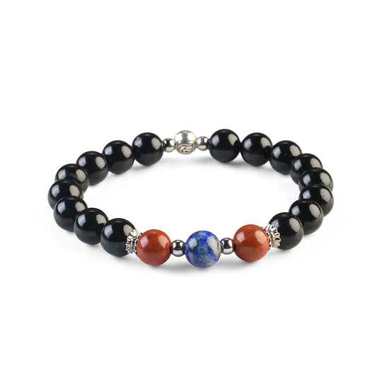 Avoirr 8mm Black Obsidian, Blue Lapis & Red Jasper Bracelet – Natural Semi-Precious Healing Stone Beads Jewelry for Men & Women, Handmade Stretch Bracelet, 6.5 Inches Fits Medium Wrists
