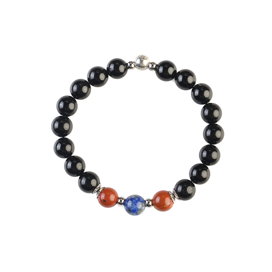 Avoirr 8mm Black Obsidian, Blue Lapis & Red Jasper Bracelet – Natural Semi-Precious Healing Stone Beads Jewelry for Men & Women, Handmade Stretch Bracelet, 6.5 Inches Fits Medium Wrists