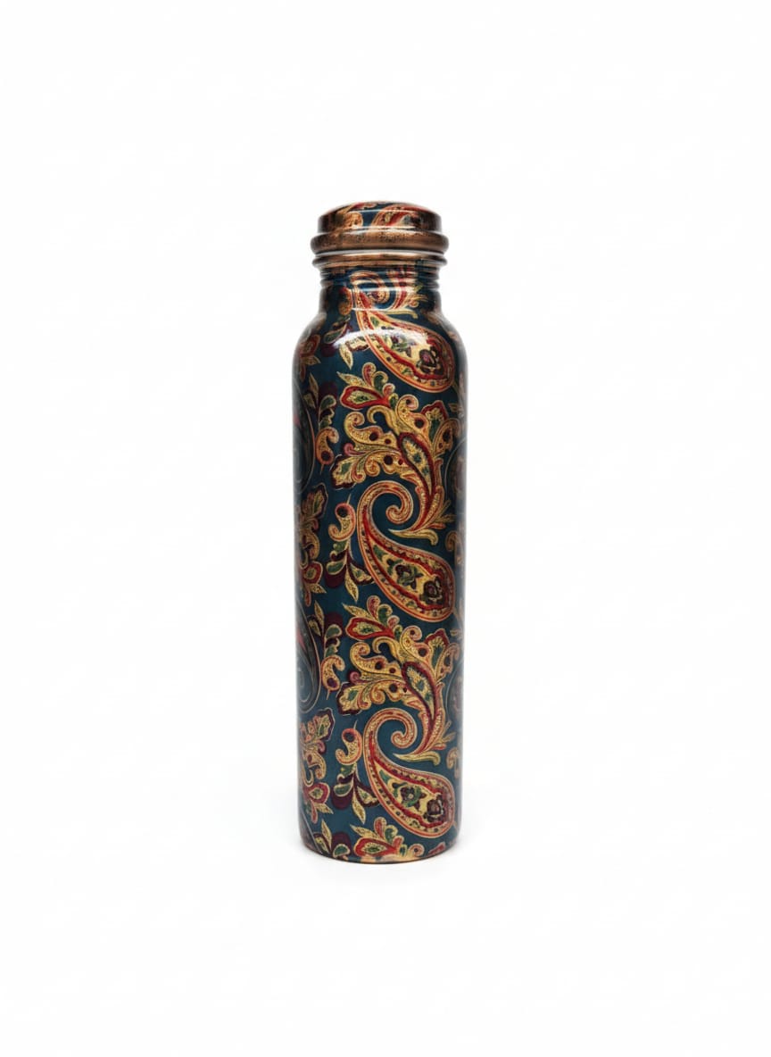 Avoirr Royal Paisley Copper Water Bottle – Pure Copper Ayurvedic Hydration Bottle