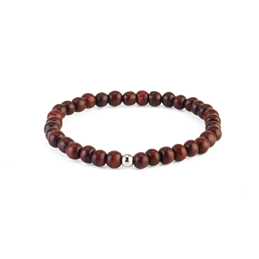 Avoirr White & Red Sandalwood Beaded Bracelets Set of 2 | 6mm Handmade Stretchable Meditation Wristband for Men & Women | Wooden Healing Bracelets 6.5-7 inch | Unisex Spiritual Jewelry
