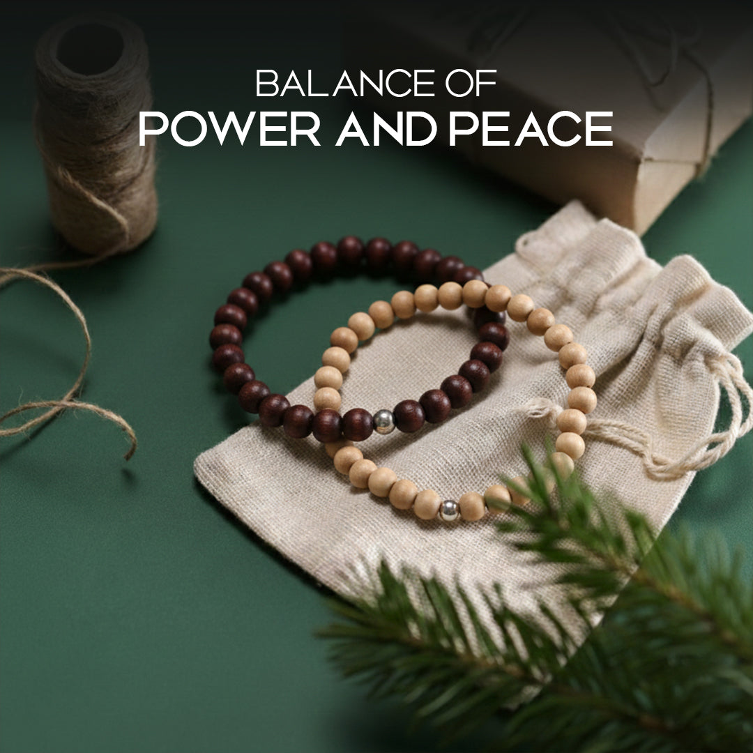 Avoirr White & Red Sandalwood Beaded Bracelets Set of 2 | 6mm Handmade Stretchable Meditation Wristband for Men & Women | Wooden Healing Bracelets 6.5-7 inch | Unisex Spiritual Jewelry
