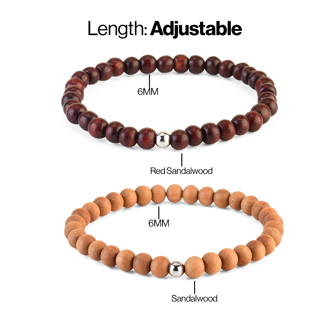 Avoirr White & Red Sandalwood Beaded Bracelets Set of 2 | 6mm Handmade Stretchable Meditation Wristband for Men & Women | Wooden Healing Bracelets 6.5-7 inch | Unisex Spiritual Jewelry