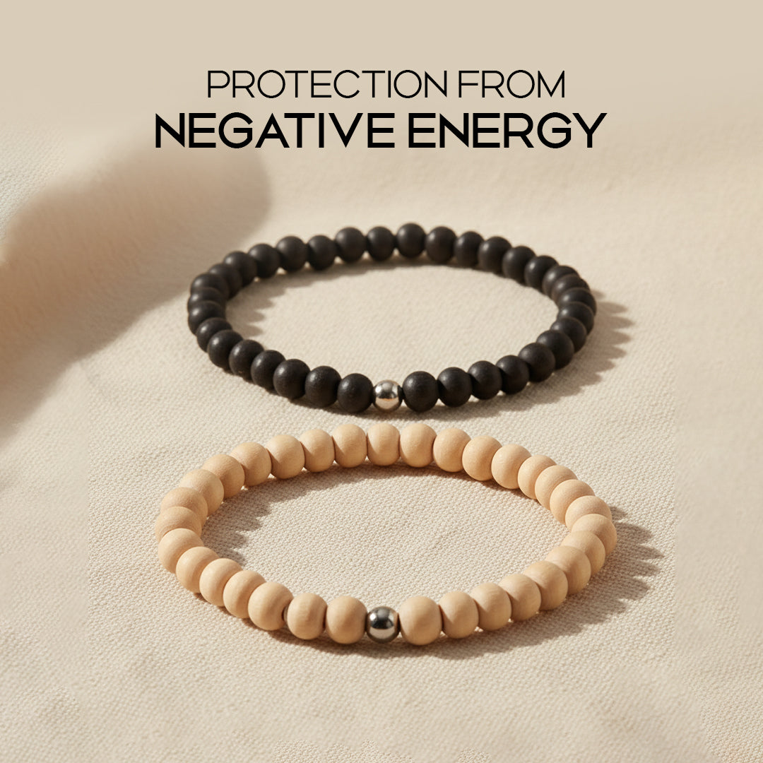 Avoirr Natural Wood & Ebonywood Beaded Bracelets Set of 2 – 6mm Handmade Stretch Bracelets for Men & Women, Yoga Meditation Energy Bracelets, Size 6.5–7 Inches Medium Wrist