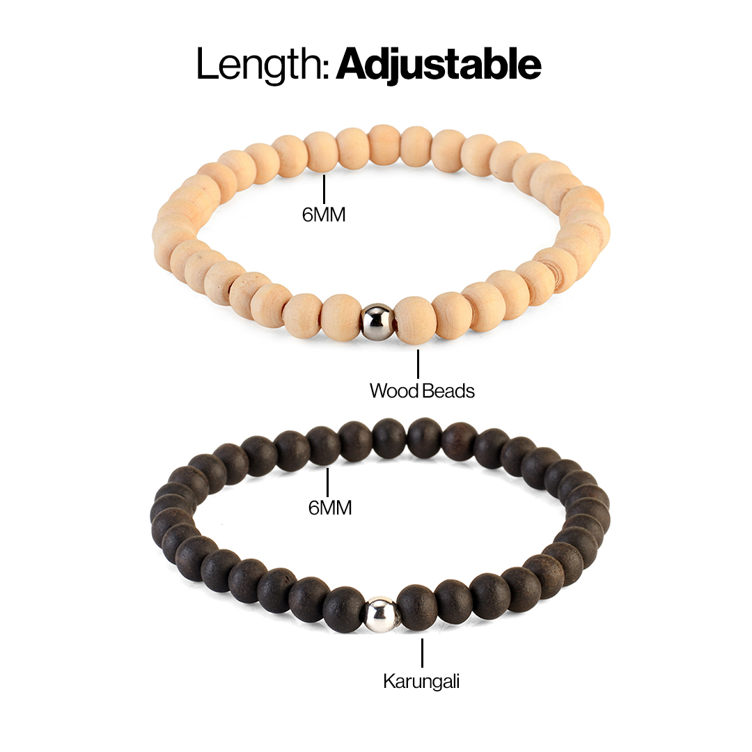 Avoirr Natural Wood & Ebonywood Beaded Bracelets Set of 2 – 6mm Handmade Stretch Bracelets for Men & Women, Yoga Meditation Energy Bracelets, Size 6.5–7 Inches Medium Wrist