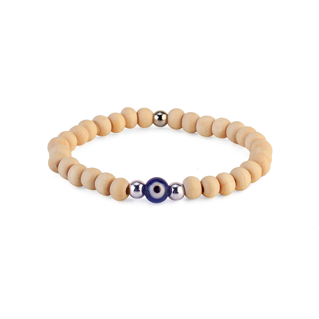 Avoirr Natural Wood & Ebonywood Evil Eye Beaded Bracelet Set – 6mm Handmade Protection Bracelets for Men & Women, Stretchable Unisex Wooden Jewelry, Spiritual Energy Wristband 6–6.5 inch