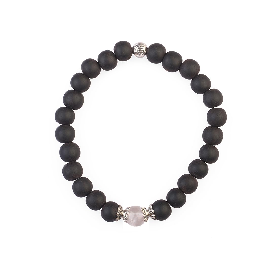 AVOIRR 2 Bracelet Set – 8mm Ebonywood with Clear Quartz Beads – Handmade Natural Wooden & Crystal Bracelets for Men & Women, Stretch Fit 6.75–7 Inches for Small & Medium Wrists