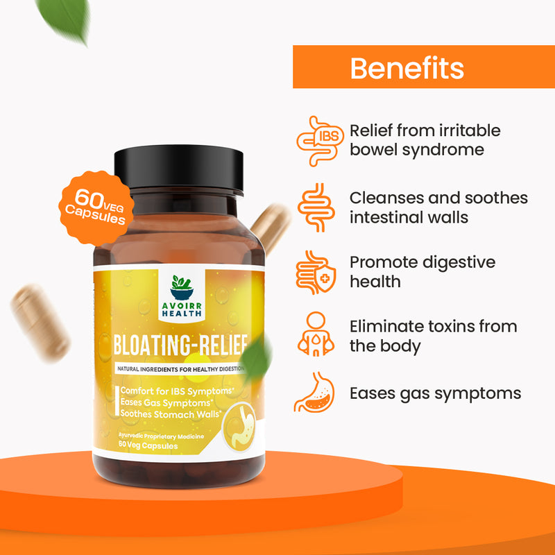 Avoirr Health Bloating & Gas Relief Veg Capsules - Enriched with Triphala & Harde, Promotes Regular Bowel, Cleanses Intestines, Digestive & Gut Health, 60 Count