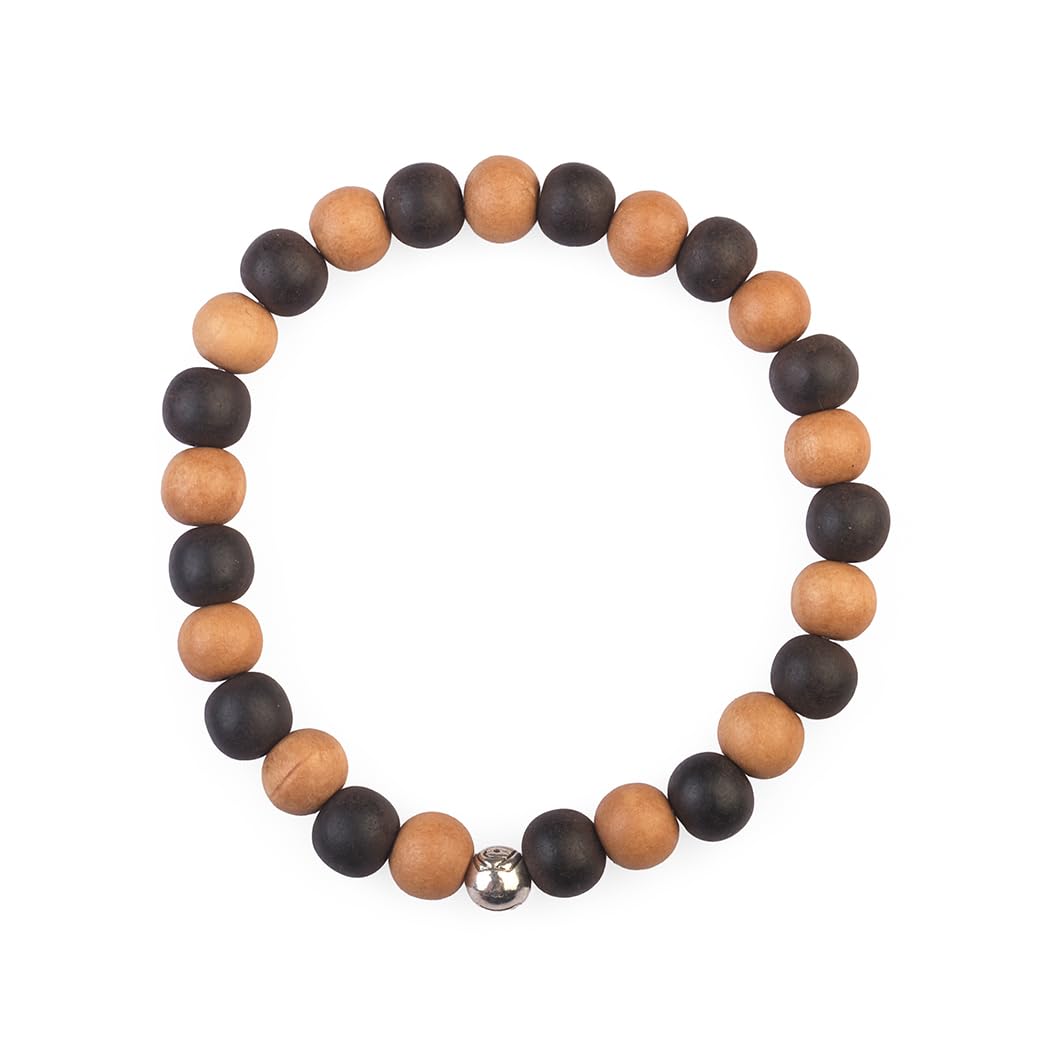 Avoirr 2 Bracelet Set – 8mm Ebonywood & White Sandalwood + White & Red Sandalwood Beads – Handmade Wooden Beaded Bracelets for Men & Women, 6–6.5 Inches Small