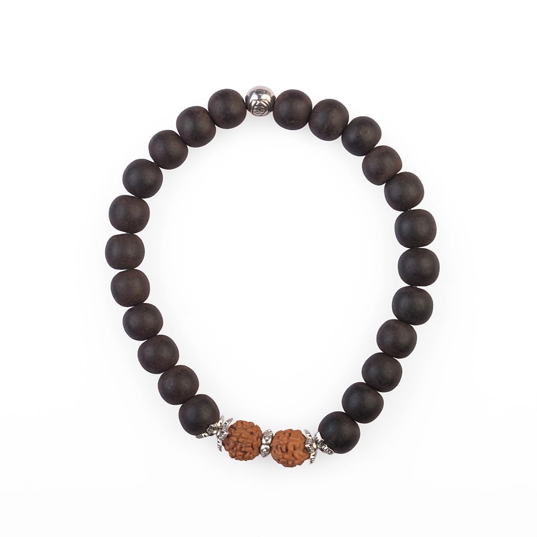 AVOIRR 2 Bracelet Set – 8mm Ebonywood with Clear Quartz Beads – Handmade Natural Wooden & Crystal Bracelets for Men & Women, Stretch Fit 6.75–7 Inches for Small & Medium Wrists