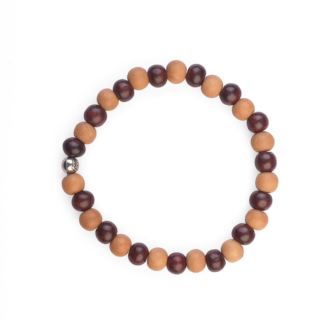 Avoirr 2 Bracelet Set – 8mm Ebonywood & White Sandalwood + White & Red Sandalwood Beads – Handmade Wooden Beaded Bracelets for Men & Women, 6–6.5 Inches Small