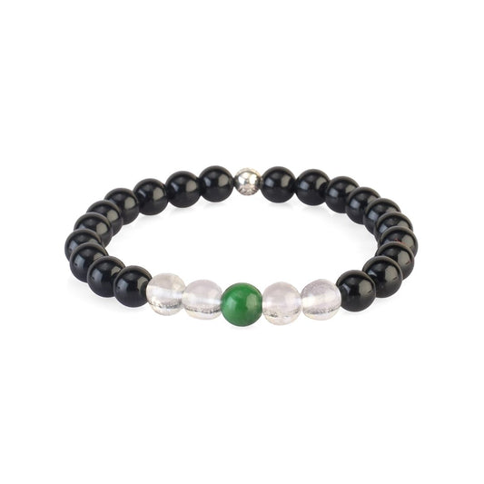 AVOIRR 8mm Black Onyx, Green Tiger Eye & Clear Quartz Bracelet – Natural Healing Crystal Beads Jewelry for Men & Women, Handmade Stretch Bracelet, Large Size 7–7.5 Inches