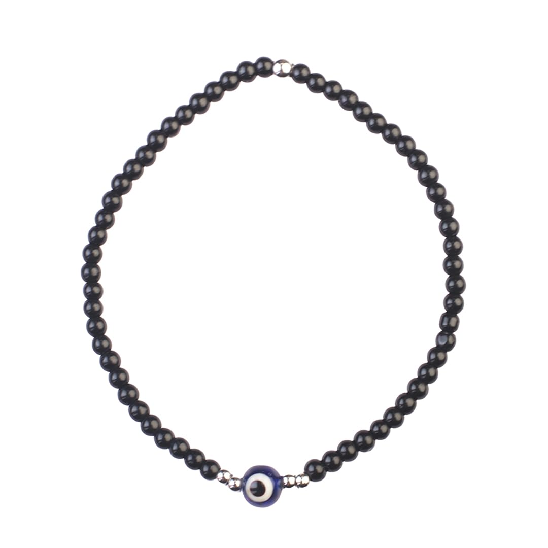 Avoirr 2 Bracelet Set – Evil Eye Protection Bracelets with 3mm Glass & Alloy Beads – Handmade Stretch Beaded Jewelry for Men & Women, Small Size 6–6.25 Inches
