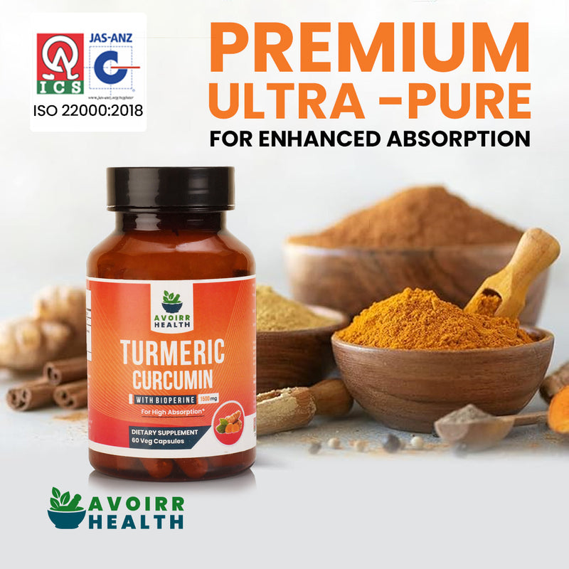 Avoirr Turmeric Curcumin with Bioperine – High Absorption Formula, 1500mg, 60 Veg Capsules